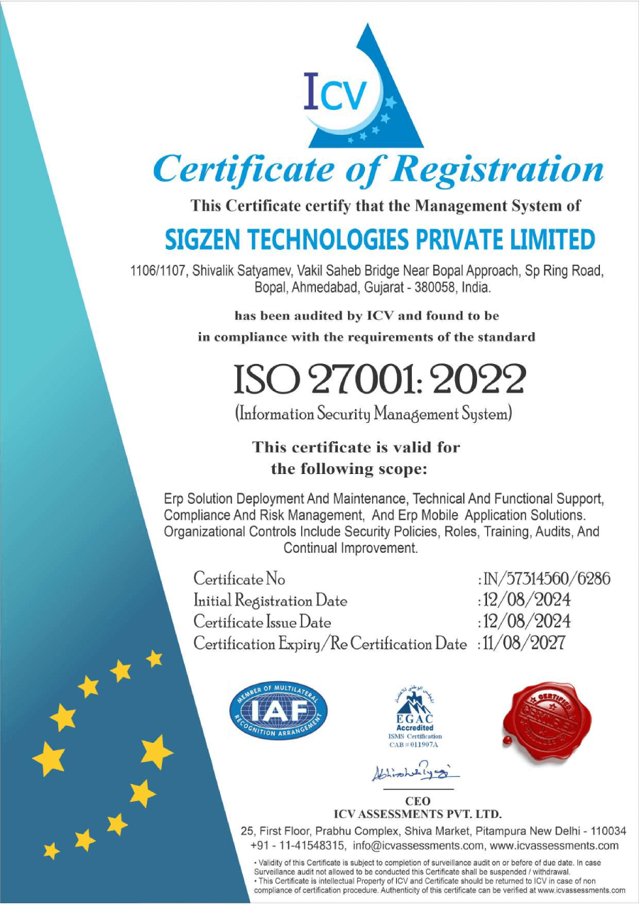 SIGZEN TECHNOLOGIES PVT. LTD. - ISO-27001-2022