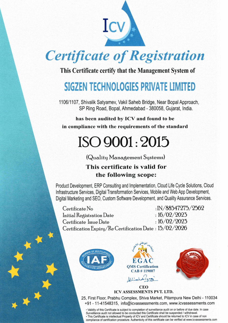 SIGZEN TECHNOLOGIES PVT. LTD. - ISO-9001-2015