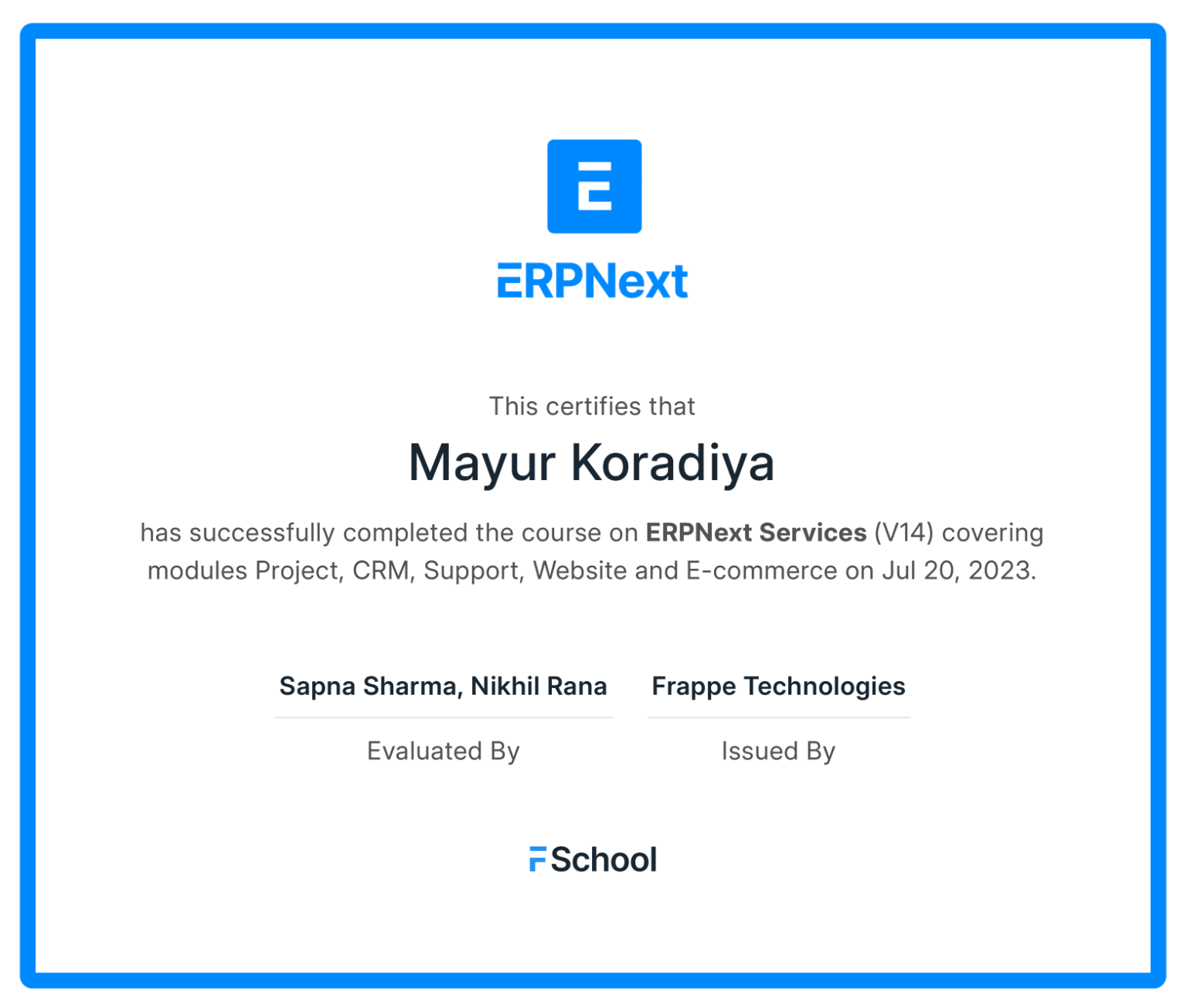 ERPNext Services certificate