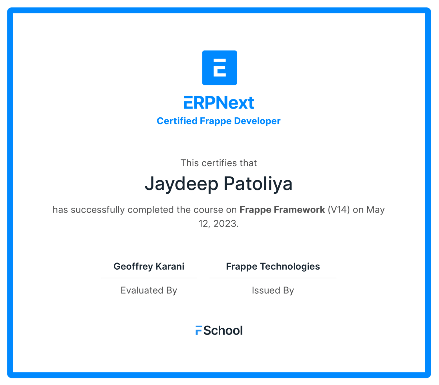 Frappe Framework certificate