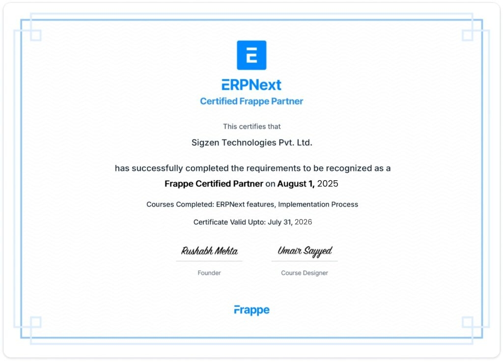 Certified Frappe Partner certificate