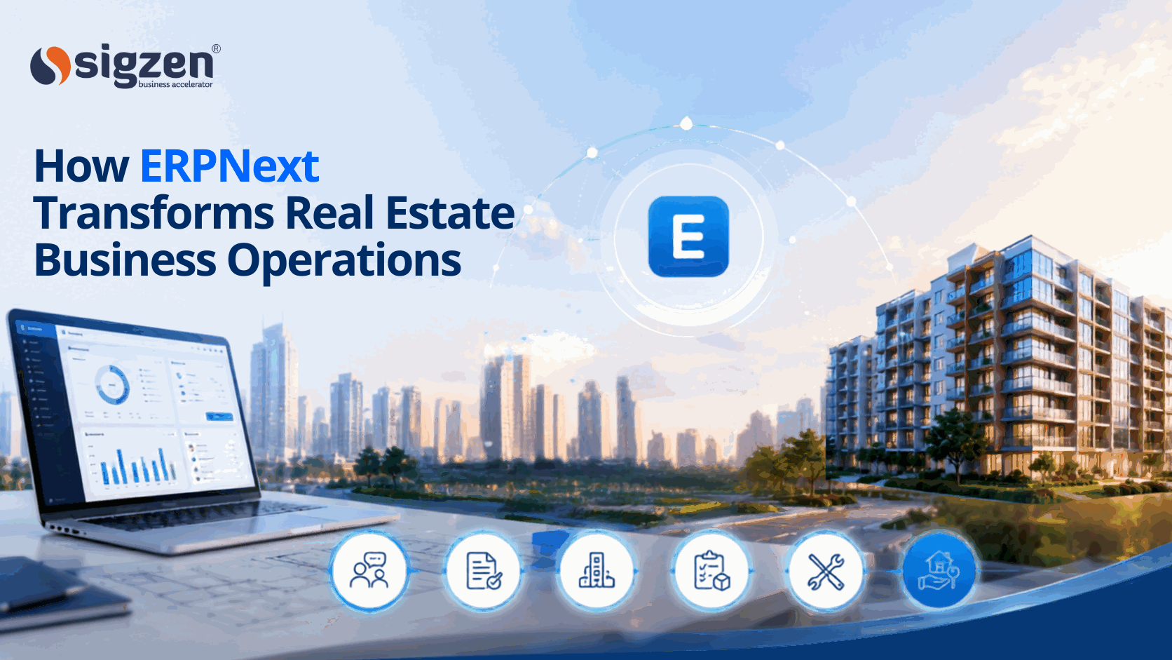 ERPNext real estate dashboard showing sales, booking, and handover process management