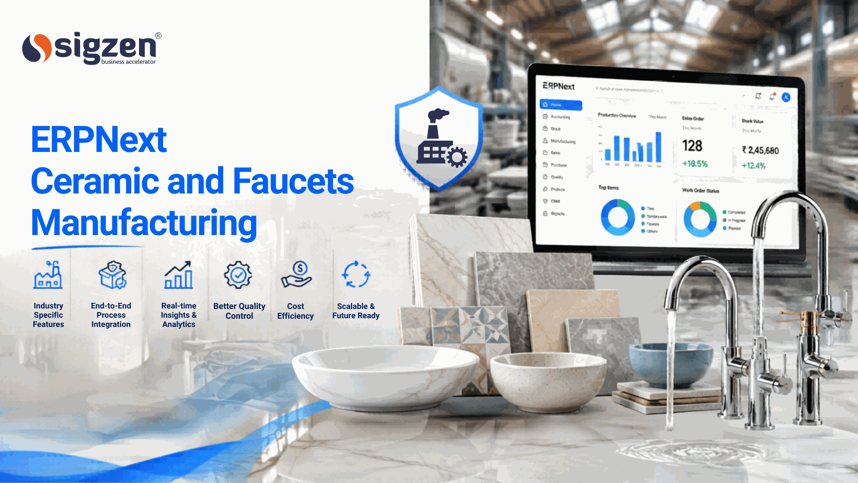 ERPNext dashboard for ceramic and faucets manufacturing operations