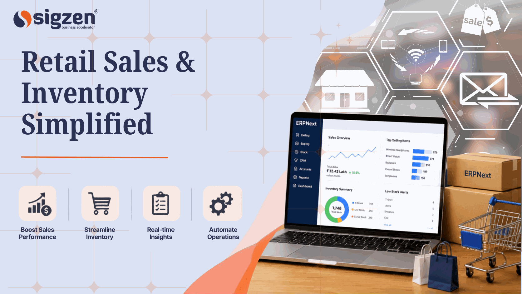 ERPNext retail sales and inventory management dashboard with POS, stock tracking, and business operations features.